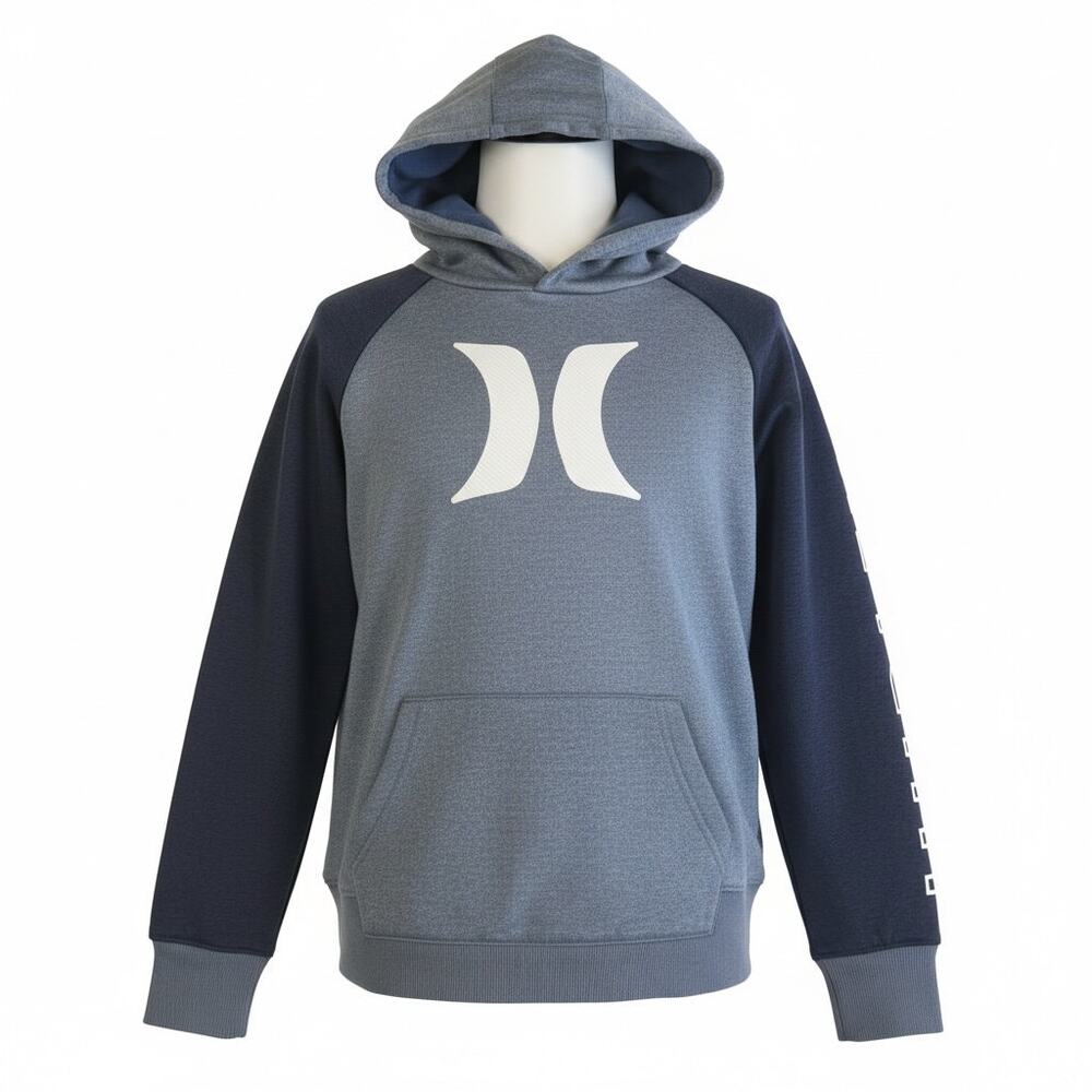 Hurley Boys Medium Blue Gray Colorblock Pullover Hoodie Logo